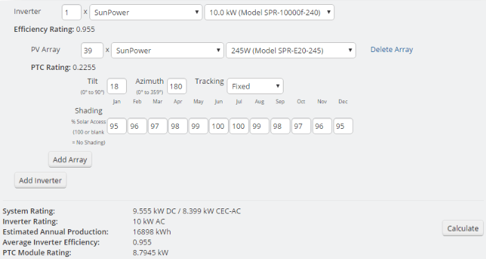 Selection of Equipment Model and Auto Calculation