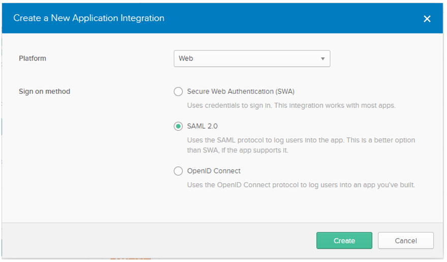 Choose SAML as sign on method