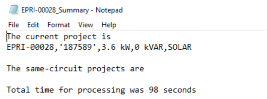 Text File Showing the Project Summary of the DRIVE Connect Results