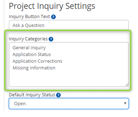Project Inquiry Settings