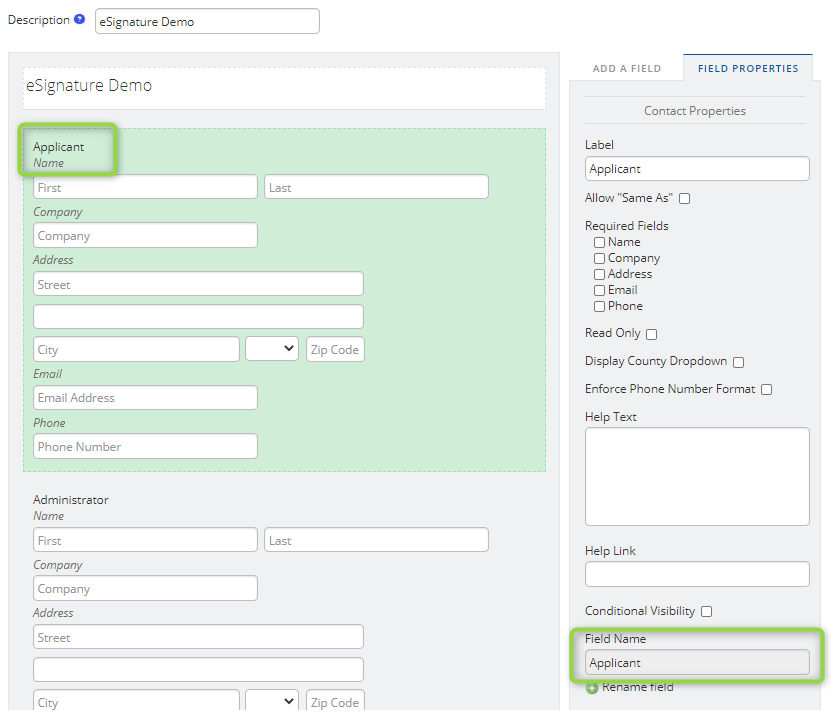 {Applicant Sign} must match the respective Data Field