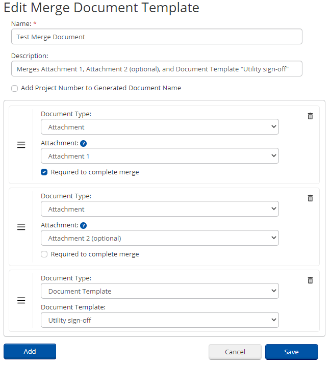 Merge Documents Template Dialog