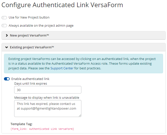 Existing projects and VersaForms