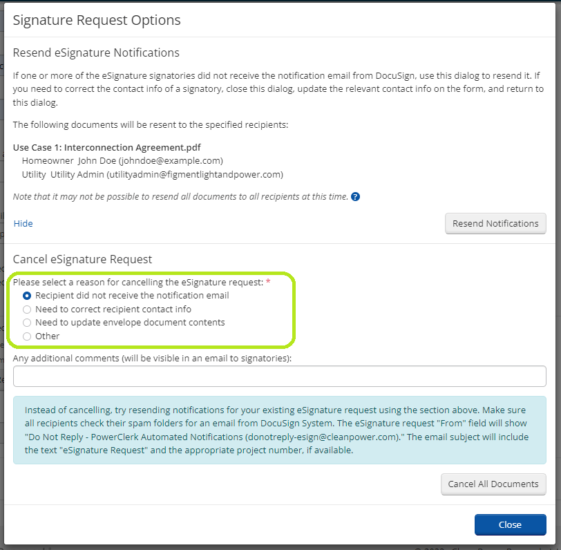 Cancel eSignature Request