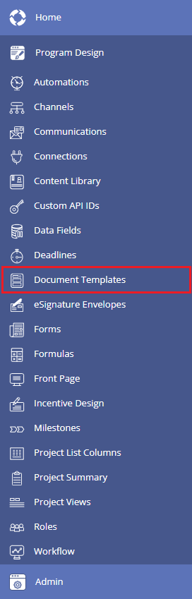 Locating the Document Templates feature