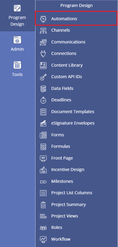 Locating the Automations feature