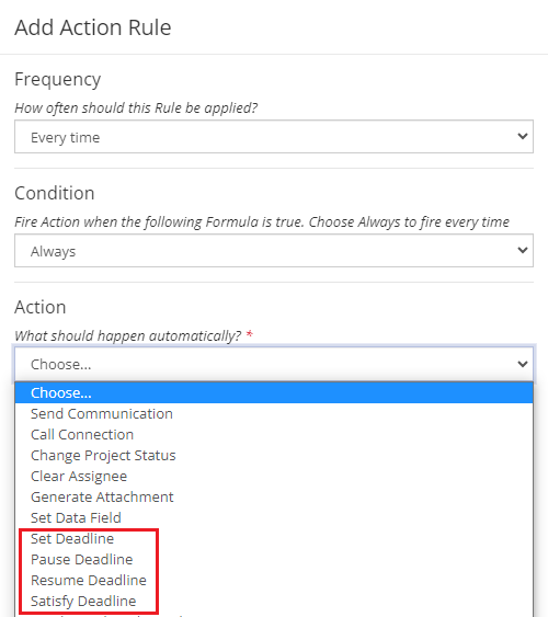 Set Deadline Action Rule