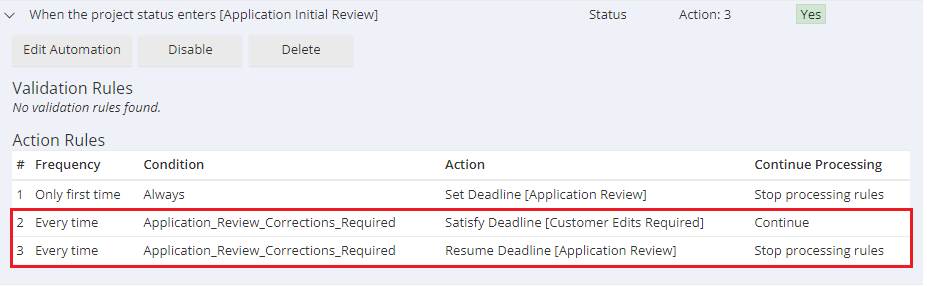 Resume Deadline Action Rule