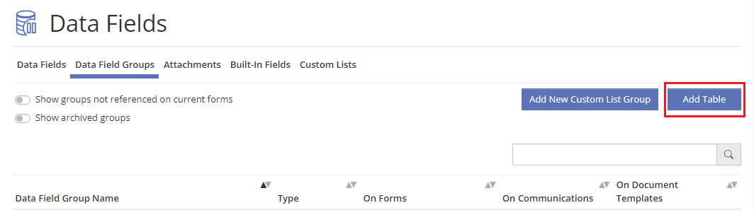 Adding a Table Data Field Group