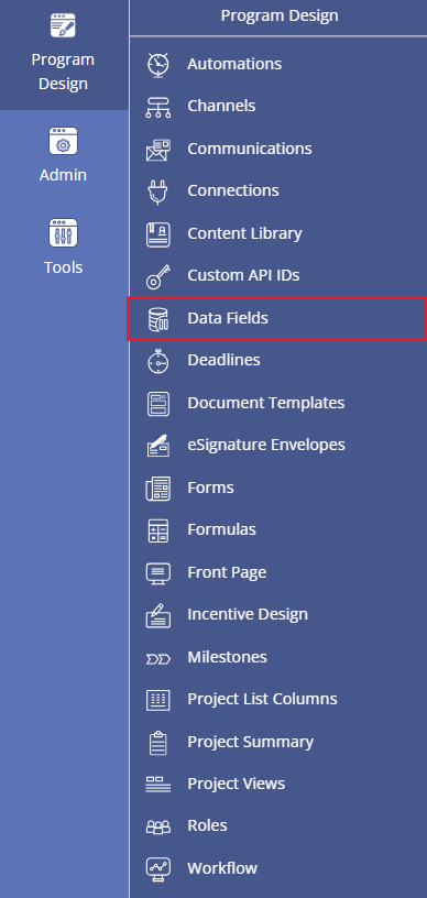 Locating the Data Fields feature
