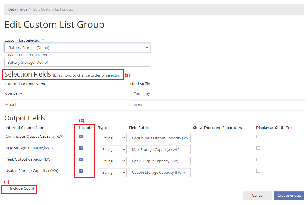 Configuring the Data Field Group
