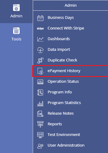 Locating the ePayment History feature