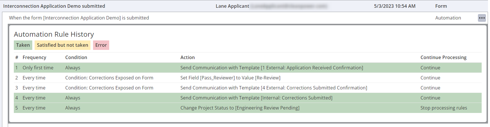 Example of Project Event History Automation Review