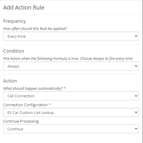 Automation Call Connection Action Rule