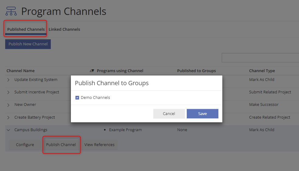 Publish Channel to Group