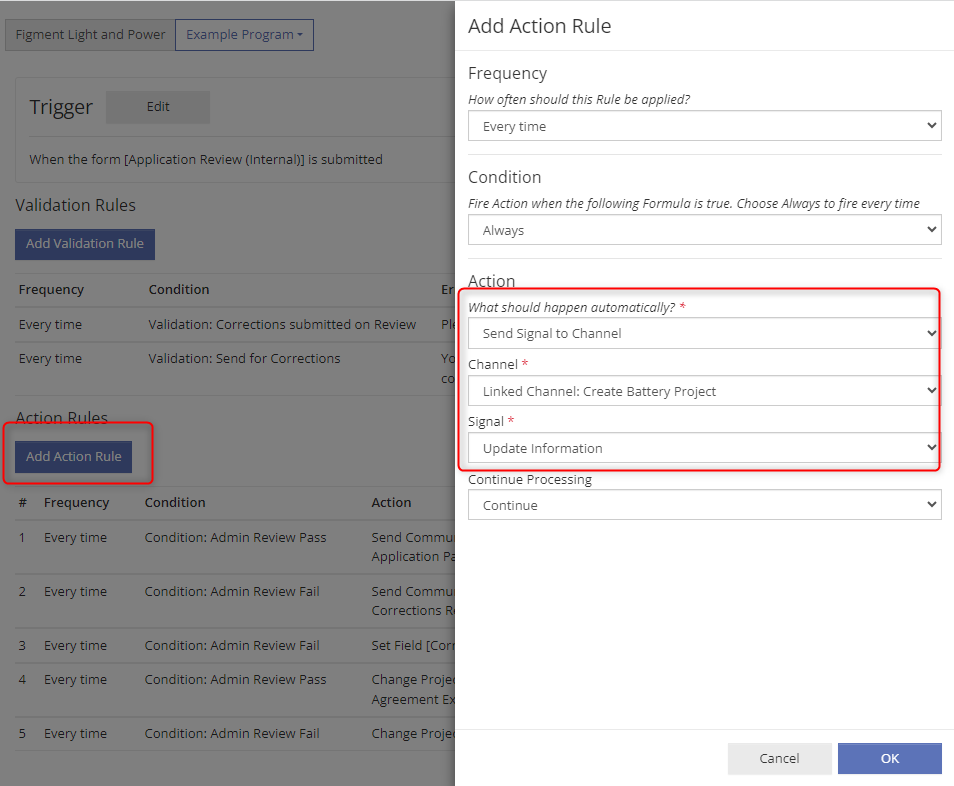 Sending Signal via Automation Action Rule