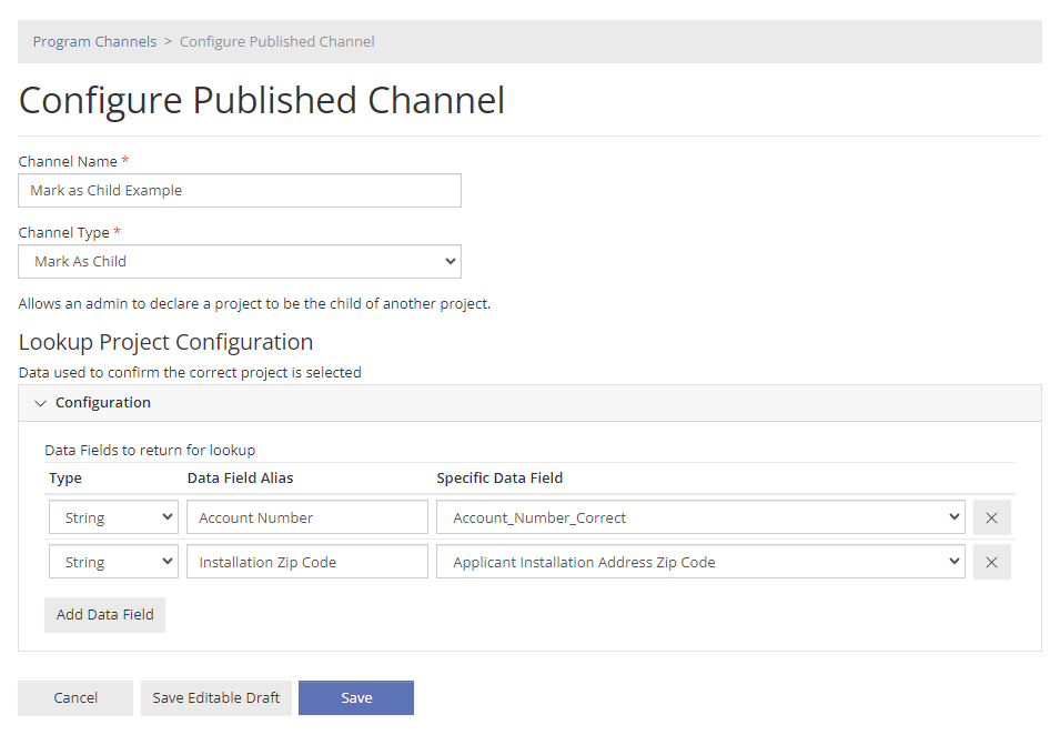 Lookup Project Configuration