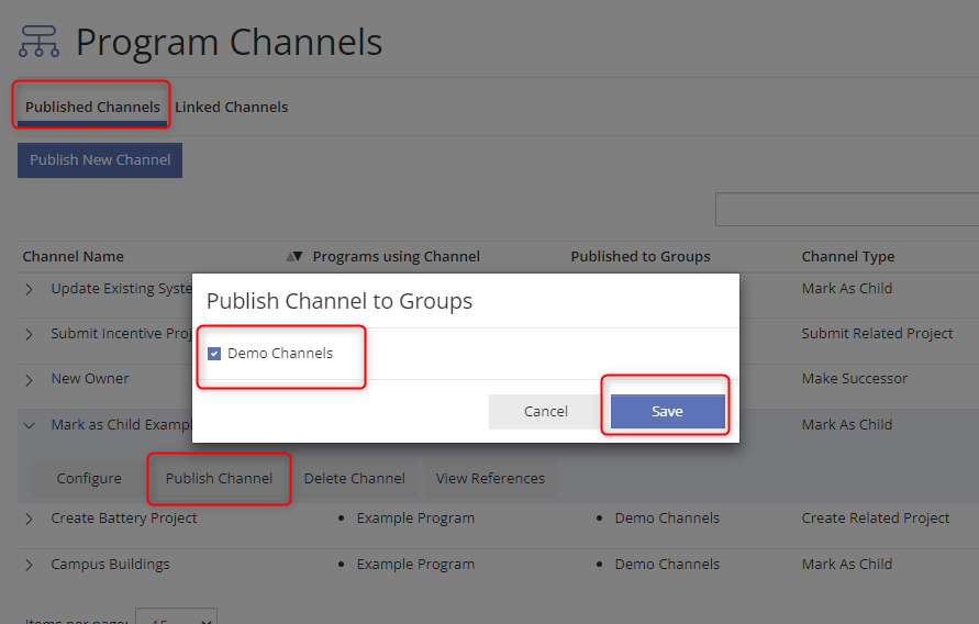 Publish Channel to Group