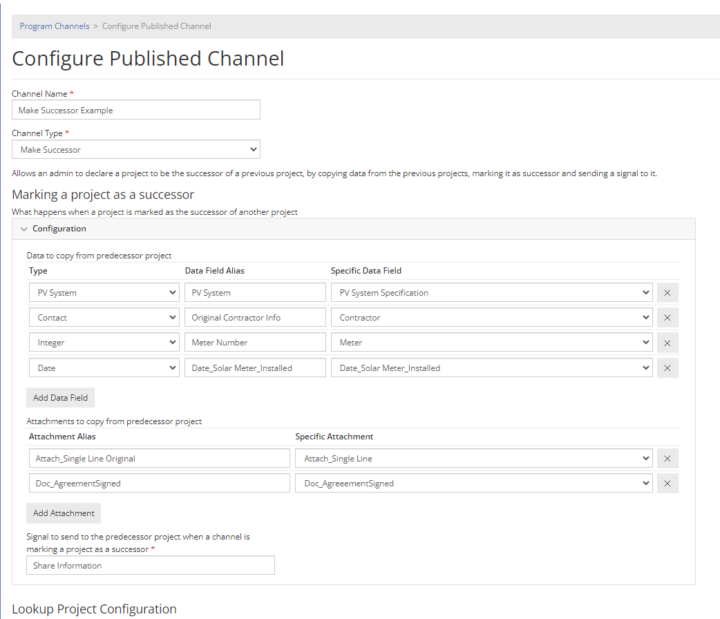 Configure Make Successor Channel