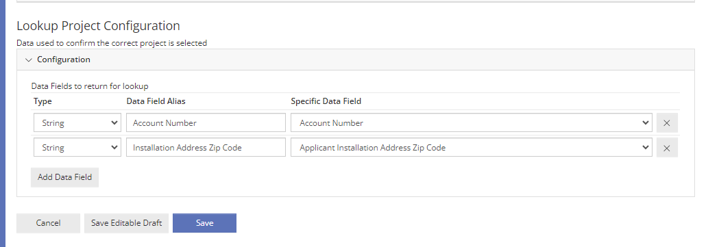 Configure Lookup Project Configuration