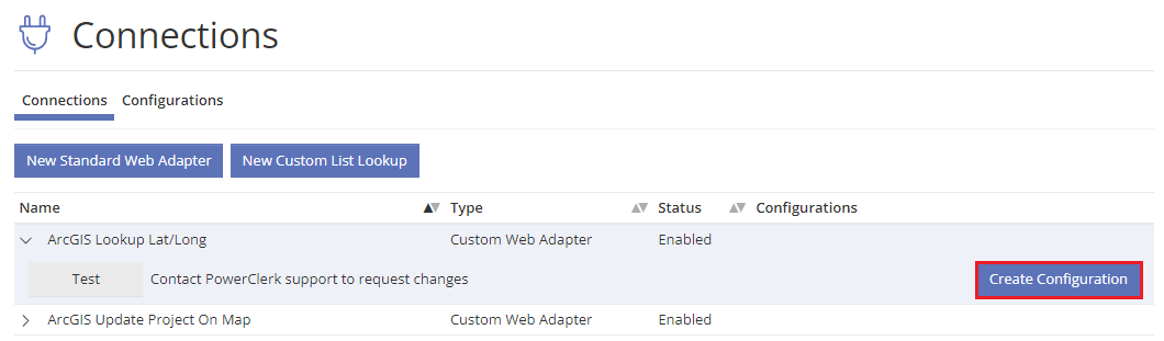 Web Adapter Create Configuration Button