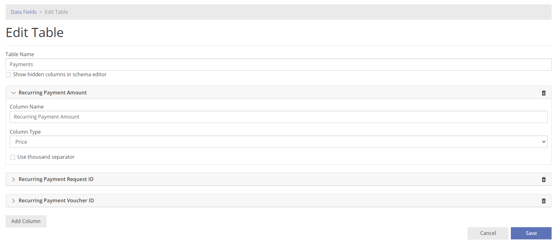 Establishing a Table’s Schema