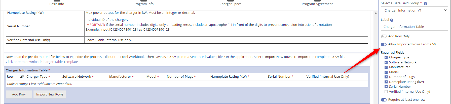 Enabling Feature in Table Form Element Properties 