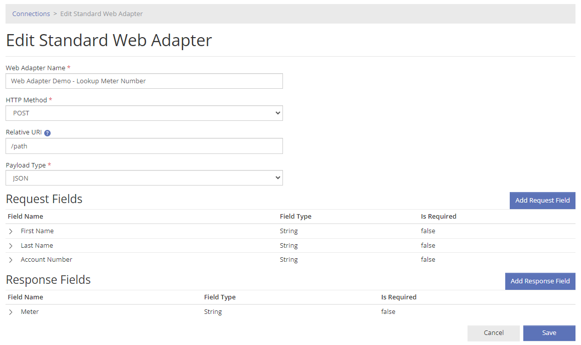Edit Web Adapter dialog