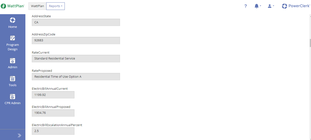 WattPlan Data Fields Form 