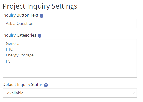 Project Inquiry Settings