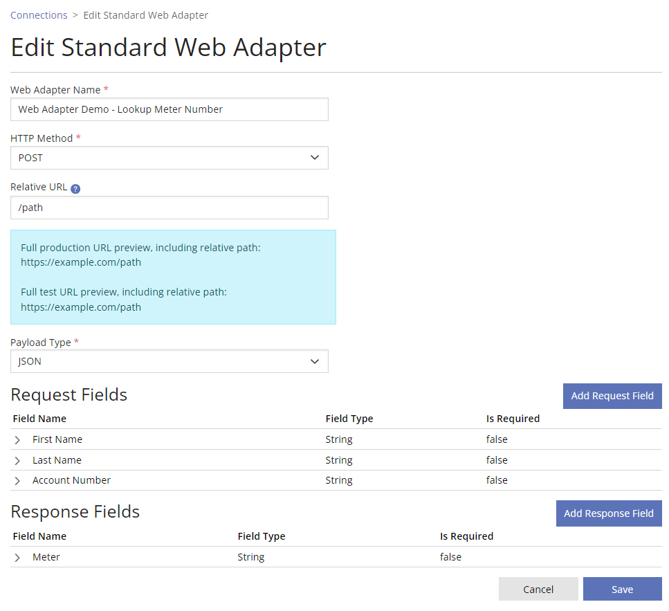 Edit Web Adapter dialog