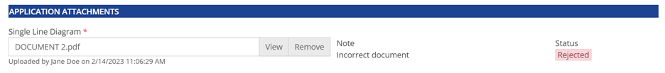 Rejected attachment example from view/edit page
