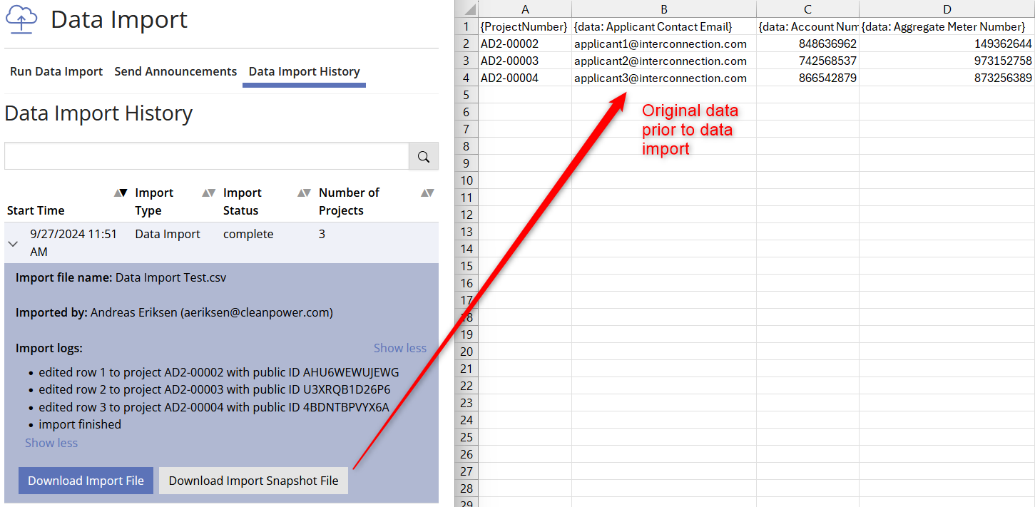 Data Import History Tab