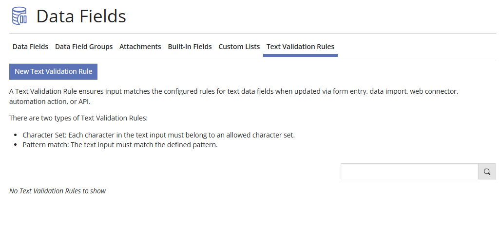 Text Validation Rules in Data Fields