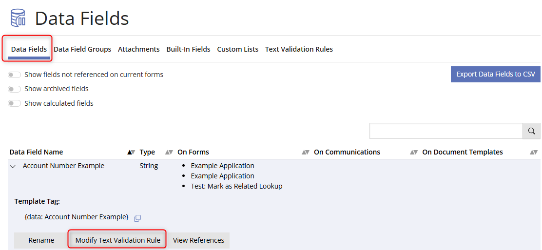 Add Text Validation Rule to a text data field