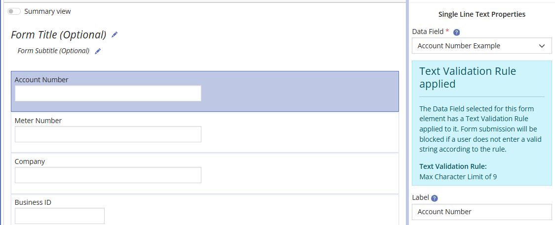 Text Validation Rule on Form Element 