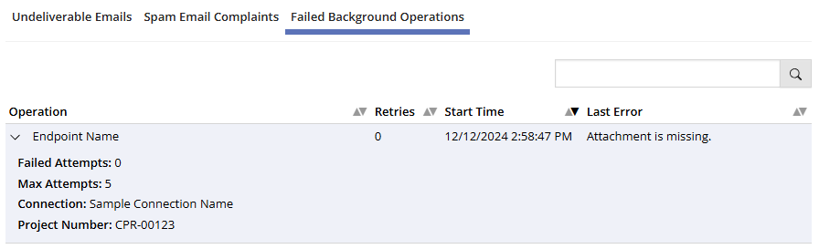 Failed Background Operations Tab