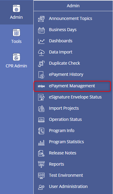 Locating the ePayment Management feature