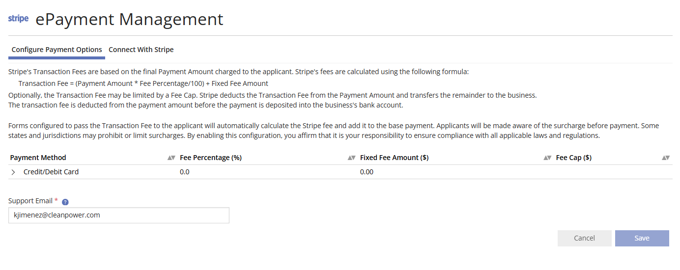 Configure Payment Options Tab
