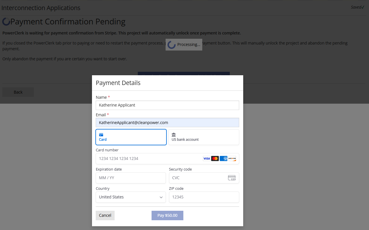 ePayment presenting Stripe iFrame