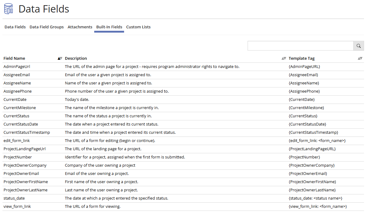 Available Data Fields