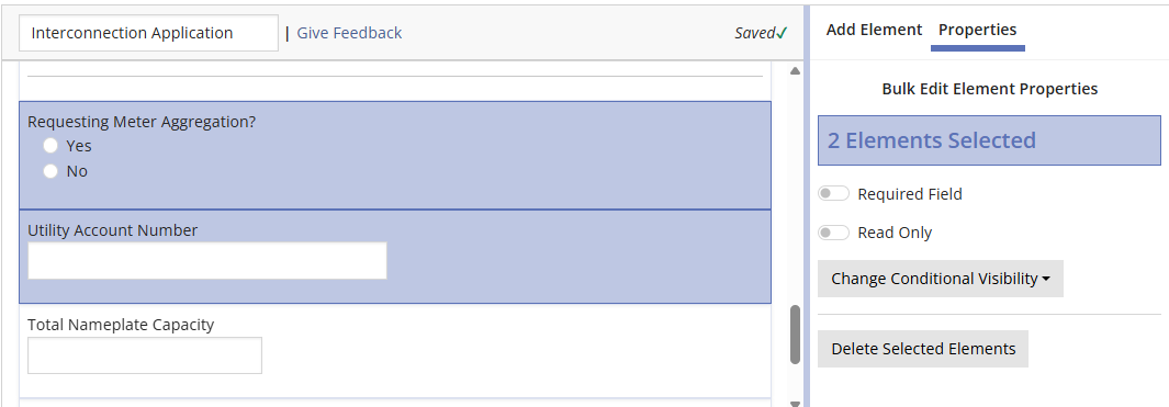 Bulk Edit Element Properties pane