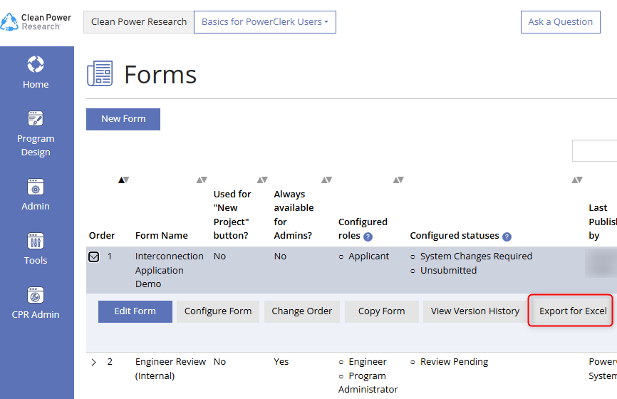 Export For Excel Button