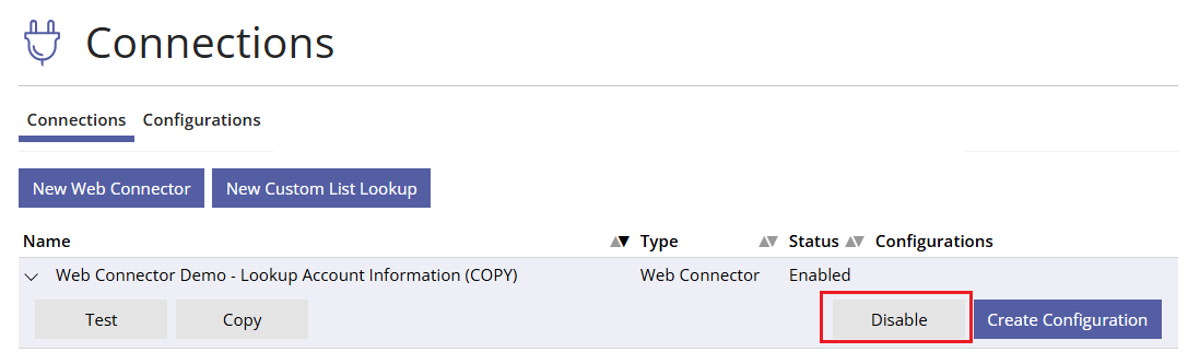 Disabling a Web Connector