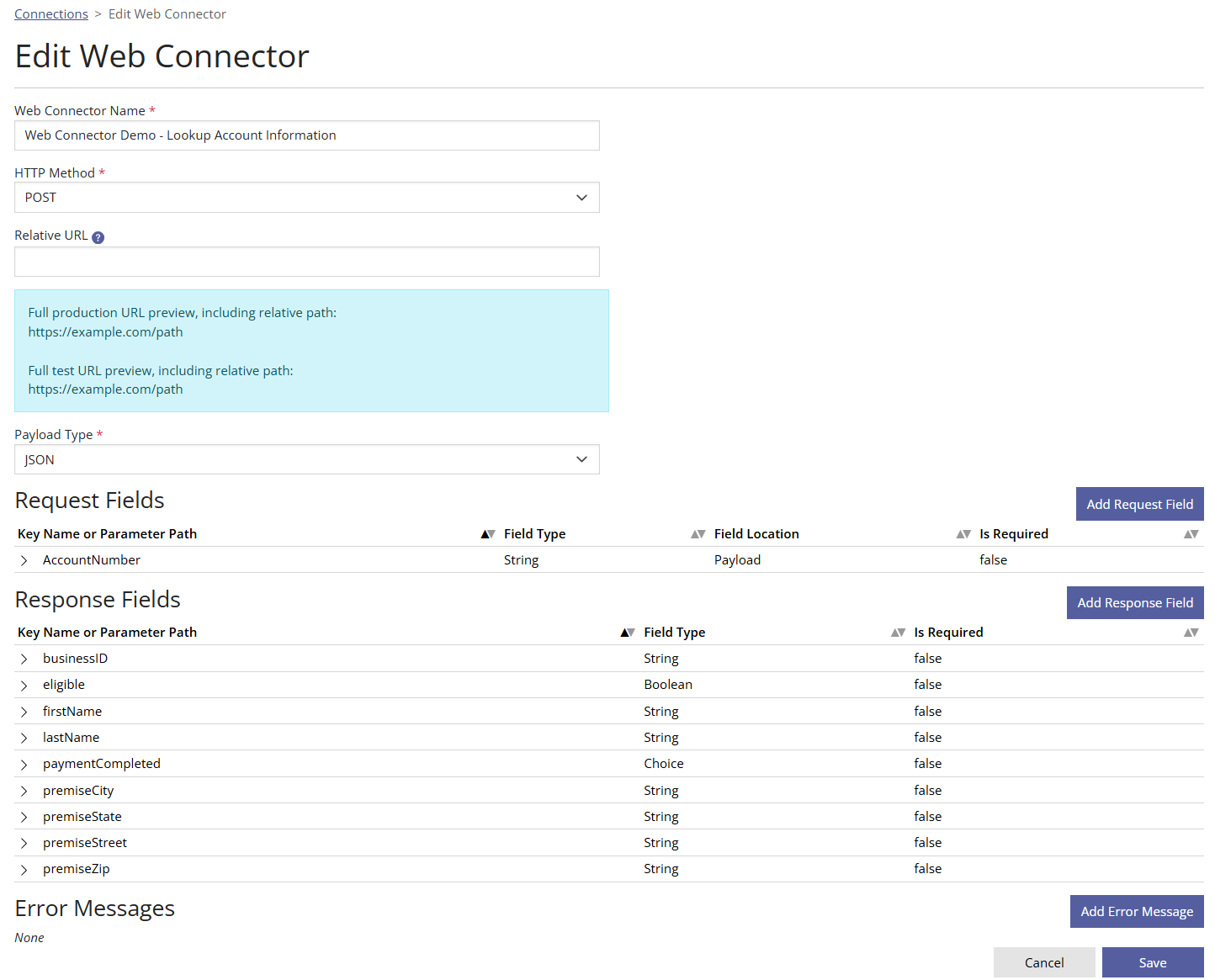 Edit Web Adapter dialog