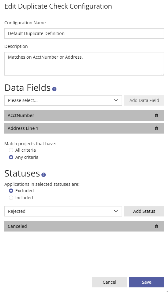 Editing a Duplicate Check Configuration