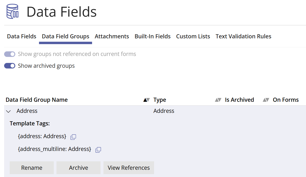 Data Field Group Tags
