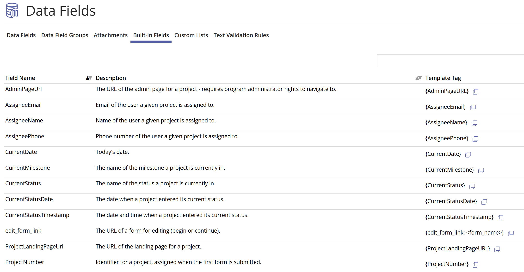 Template Tags for Built In Fields